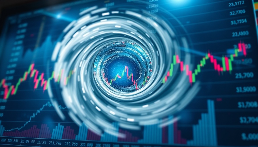 Dynamic financial chart with swirling vortex, tariffs and financial planning concept.