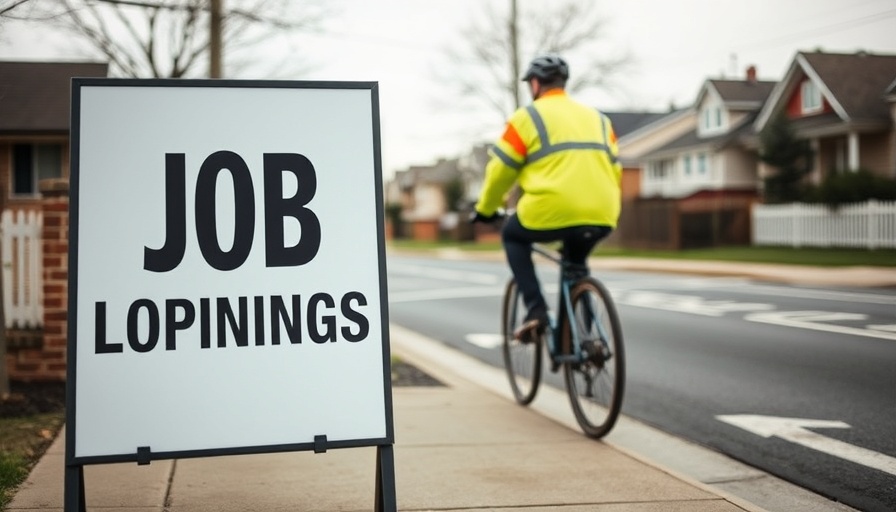 Job advertisement sign on street with person biking, small businesses hiring plans.