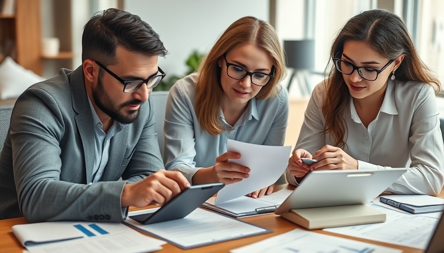 Team managing small business cash flow with calculators and documents.