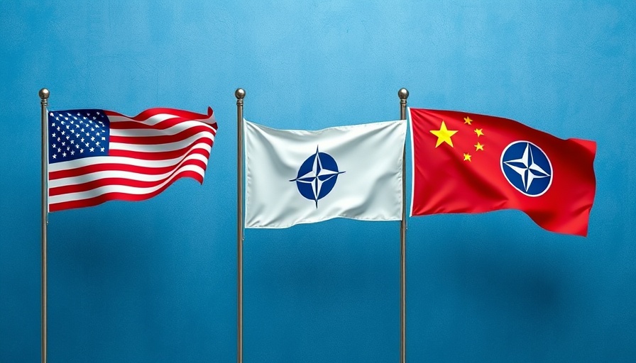 Flags representing USA, China, and NATO related to defense tech investing.