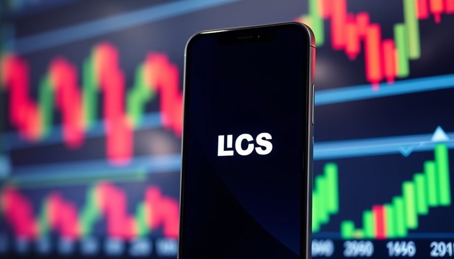 Smartphone with company logo in front of stock chart.