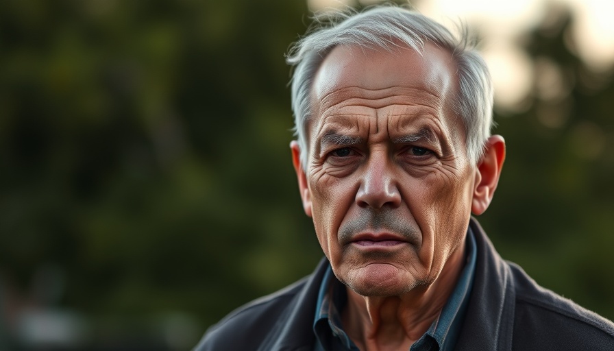 Somber older man outdoors, Trump's Tax Law Fallout impact, blurred green.