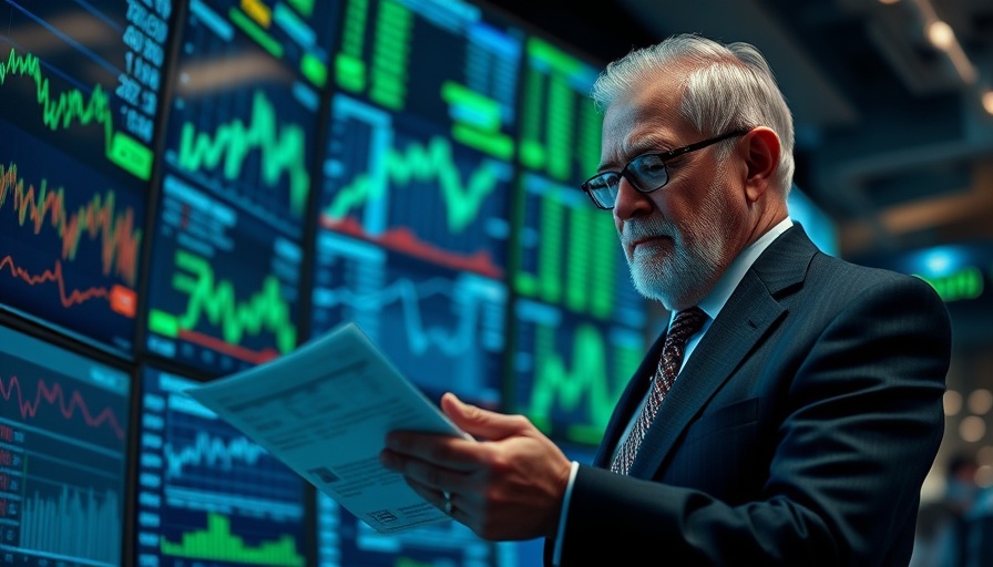 Distinguished older man analyzing financial documents with stock screens.