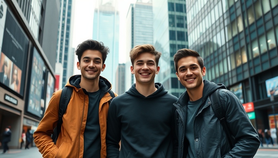Three men in an urban setting, reflecting AI engine innovation for financial modelling.