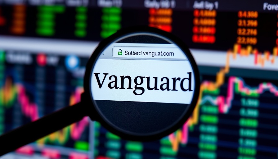 Magnifying glass on Vanguard site with stock data; Investment Must Reads.