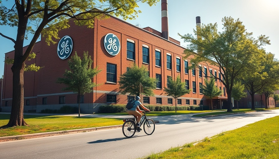 Bicyclist near GE building on sunny day, illustrating AI investment impact.