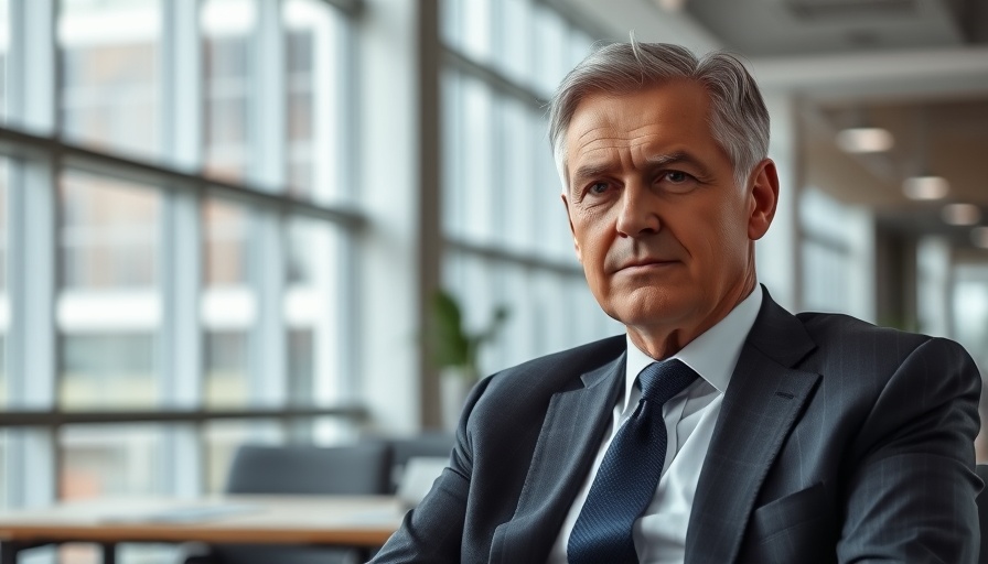Middle-aged man in suit, office setting, financial planning.