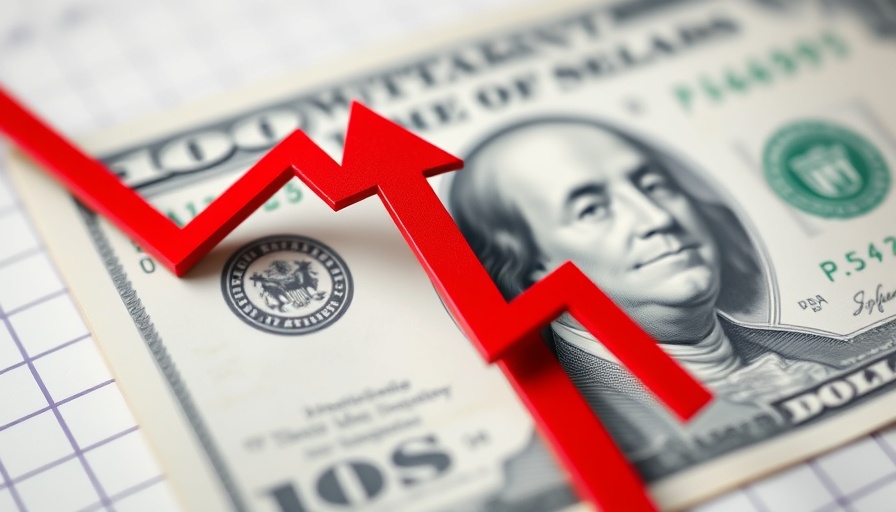 Red arrow graph over dollar bill symbolizing market fall for Dividend Investing Strategies.