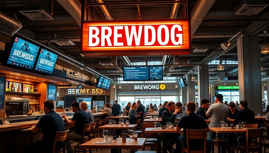 BrewDog sign in lively airport bar with diners.