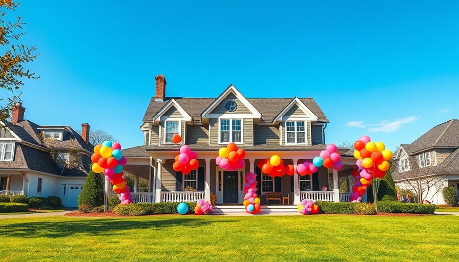 Colorful sorority house decorated with balloons, showcasing event ambiance.
