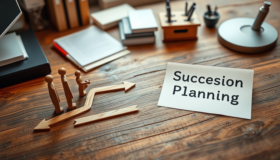 Succession Planning concept with wooden figures and arrows on a desk.