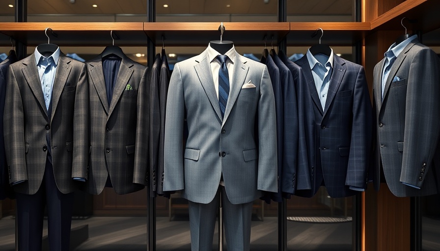 Upscale clothing display with suits and shirts, Victoria's Secret guidance hike.
