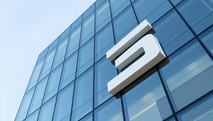 3D corporate logo on glass building reflecting sky, related to 401(k) account management.