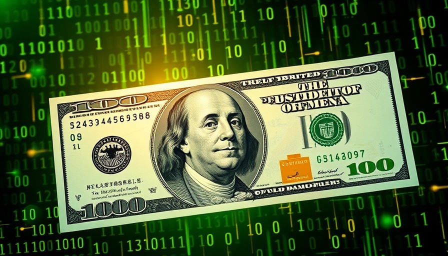 Artistic US dollar bill with digital code overlay, Stablecoins US Dollar.