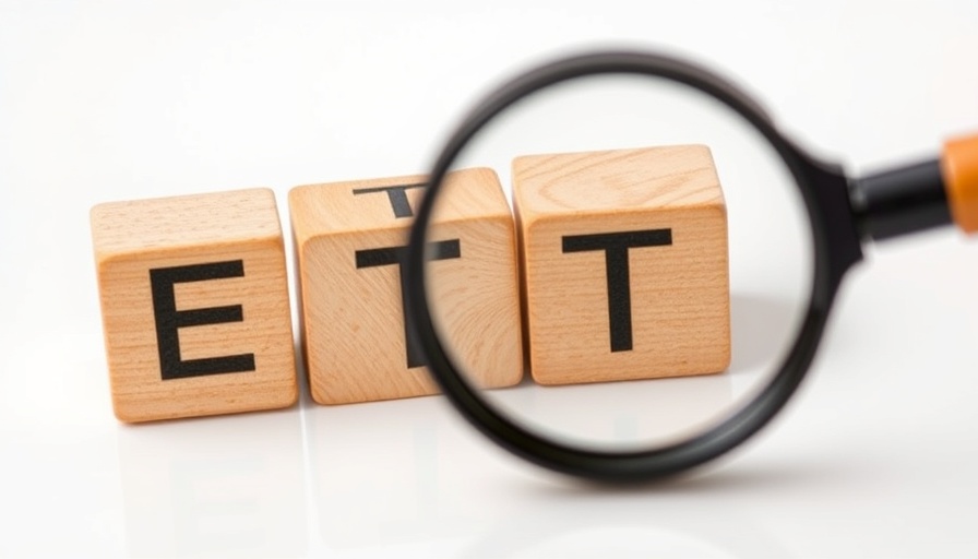 Close-up of ETF blocks and magnifying glass, Investing in SPDR S&P 500 ETF Trust.
