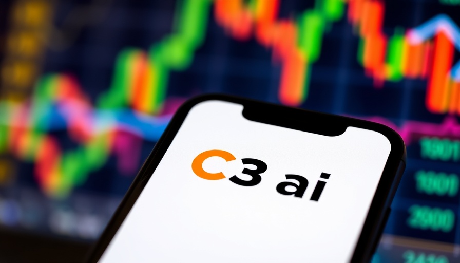 C3.ai stock dip visualized with smartphone logo and digital chart.