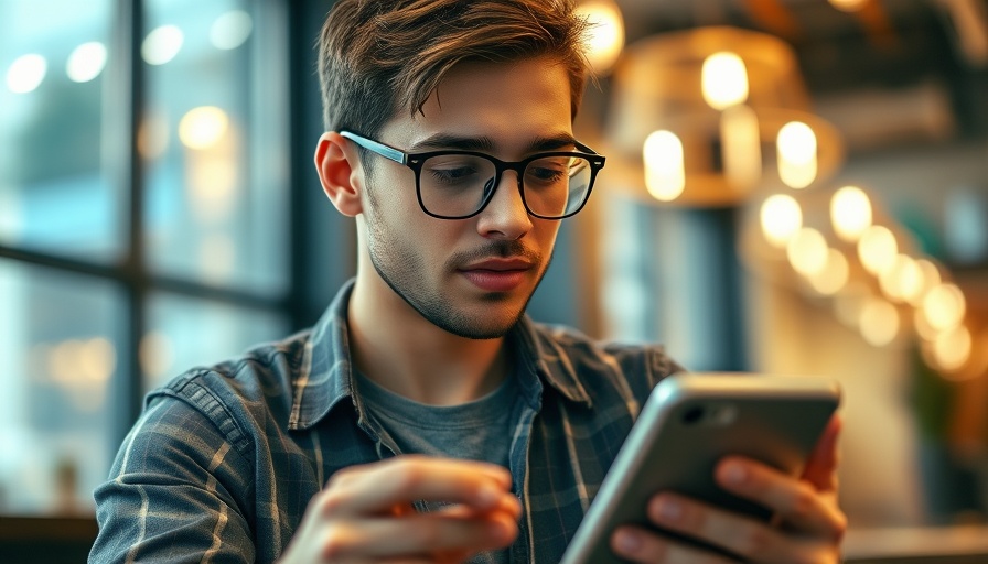 Focused young man exploring eye-popping yields investment strategies on phone.