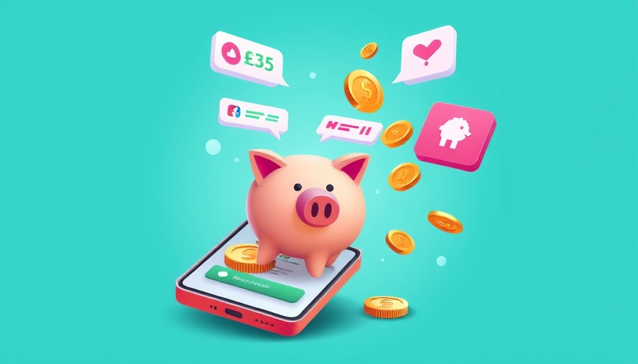 Illustrative smartphone with financial app, piggy bank, and coins depicting Challenger Banks investment opportunities.