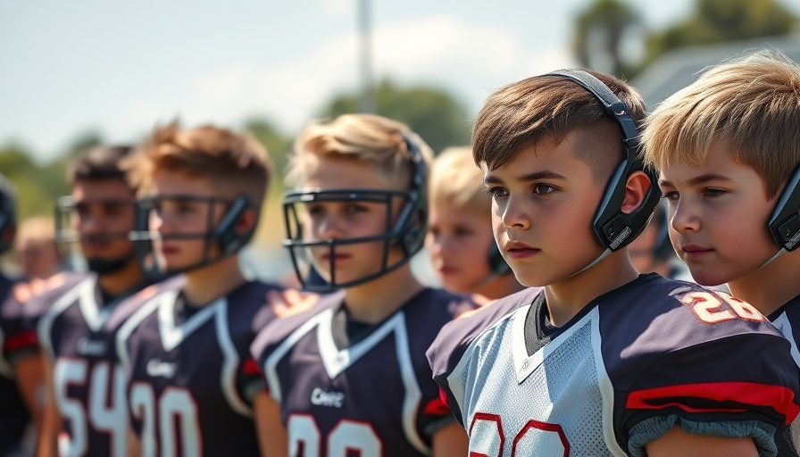 High school football players investing in practice, wearing helmets.