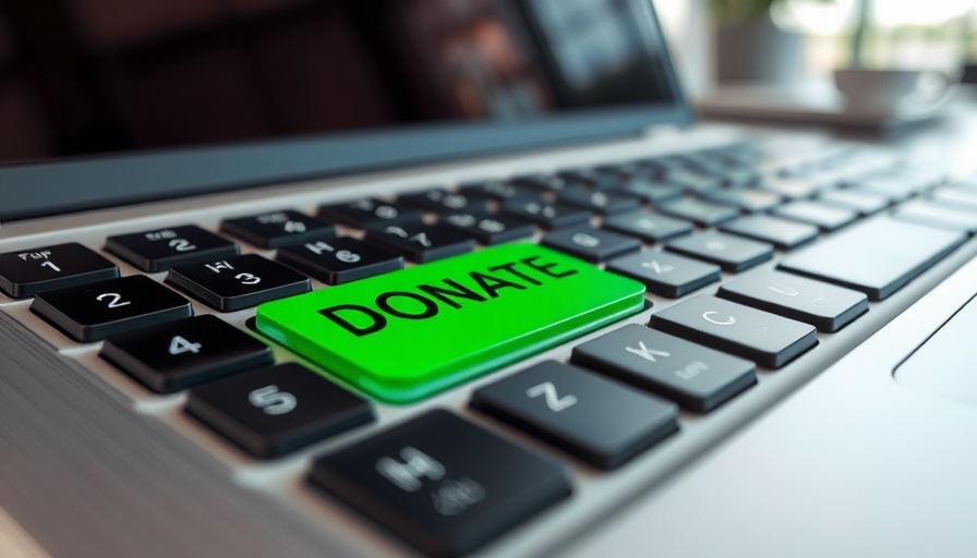Keyboard with a green 'DONATE' key for digital giving on a DAF platform.