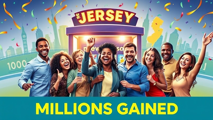 Joyful New Jersey lottery winners celebrate millions gained with vibrant confetti.