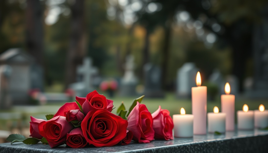 Floral display on grave with candles.
