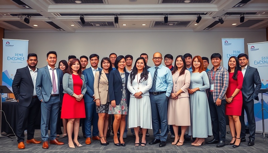 Diverse professionals at a conference on equitable use of AI.