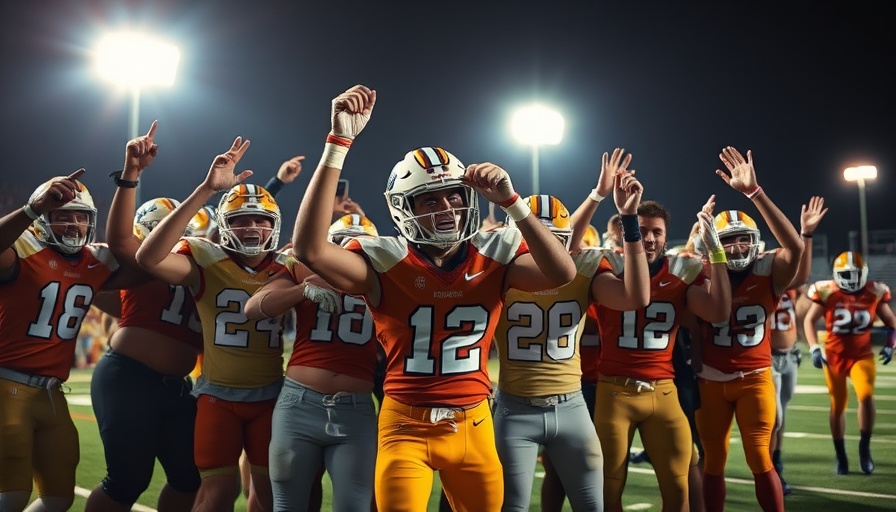 New Jersey high school football players celebrating on the field.