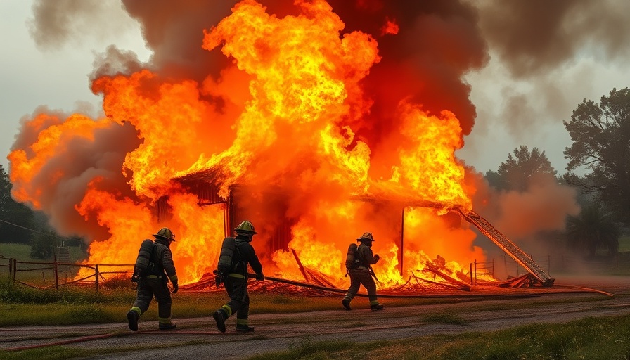 Firefighters tackling a Warren County barn fire engulfed in smoke.
