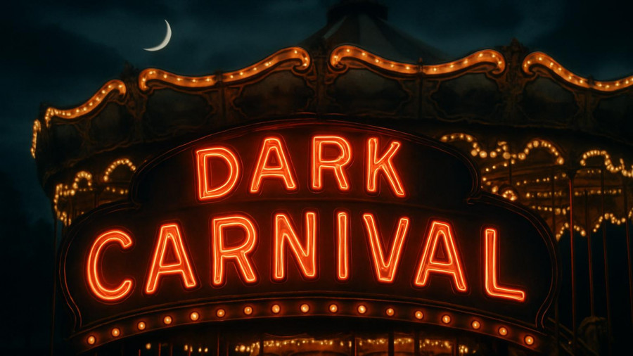 Eerie carnival sign with neon lights for Lunar Faire Dark Carnival Freehold.