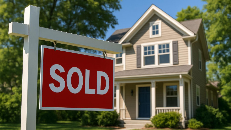 Vibrant sold sign in front of house, recent home sales in Bloomfield.