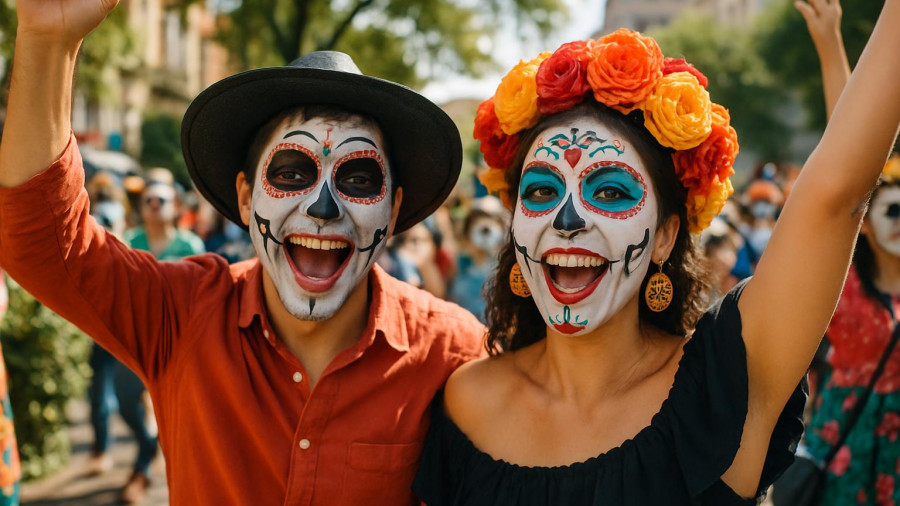 Colorful Día de Los Muertos celebration, New Jersey event scene.