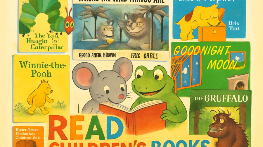Sussex County NJ guided reading book lists with colorful book covers and cartoon animals.