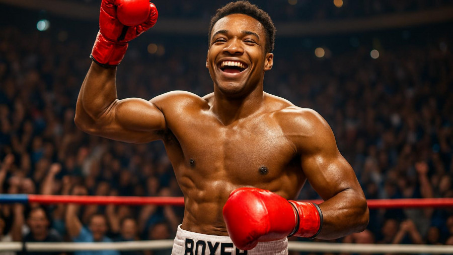 Amateur Boxing in Atlantic City: Victorious boxer celebrates in the ring