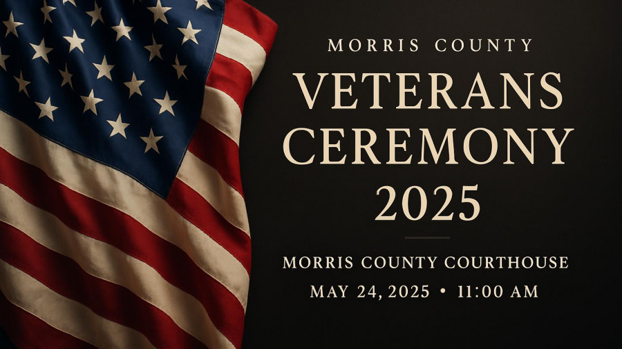 American flag with Morris County Veterans Day Ceremony 2025 details.