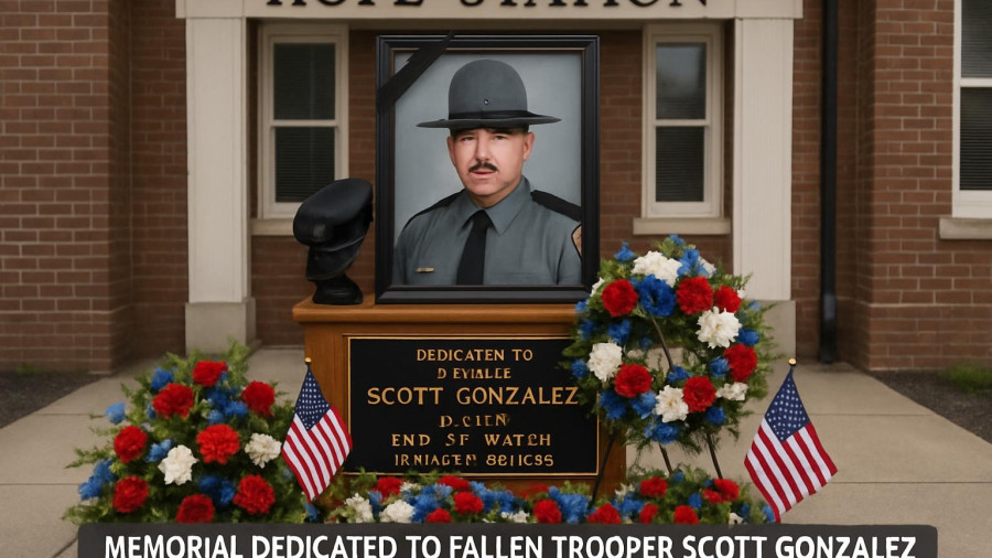 Memorial dedicated to fallen Trooper Scott Gonzalez at Hope Station on 28th anniversary of line-of-duty death