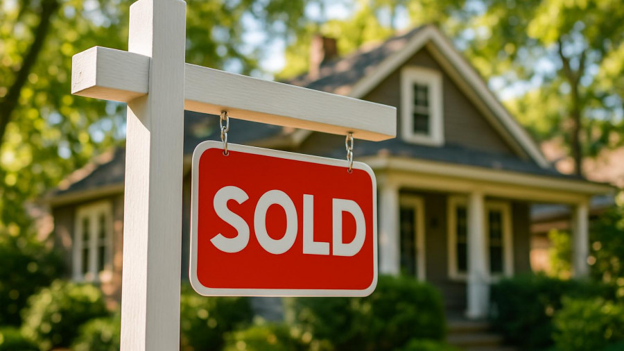 Somerset County real estate sales: Sold sign in suburban area.