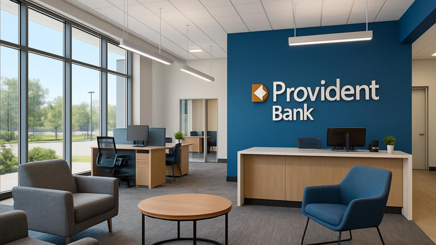 Provident Bank office showcasing modern design and large windows for community grants in New Jersey.