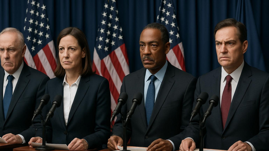 NJ gubernatorial candidates discussing energy crisis at podiums.