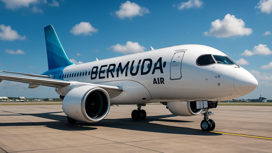 Modern airplane for Northern NJ direct flights to Bermuda on runway.