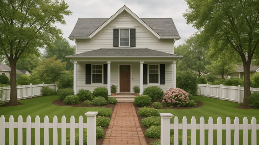 Suburban home in East Brunswick with white fence and garden.