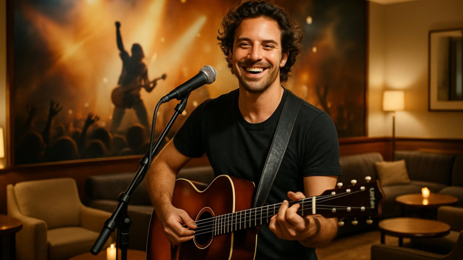 Bruce Springsteen Experience at The Asbury Hotel showcasing stage and lounge decor.