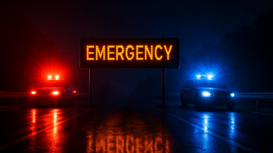 Tractor-trailer collision Morris County: Interstate 80 and police lights.