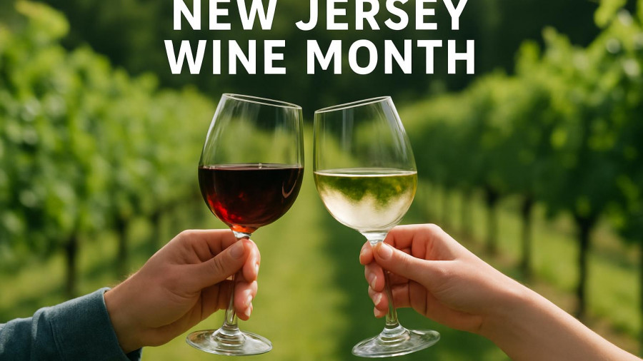 Celebrating New Jersey Wine Month with a vineyard wine toast.