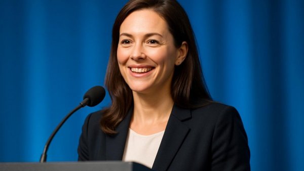 Mikie Sherrill speaking at NJBIA event in New Jersey.