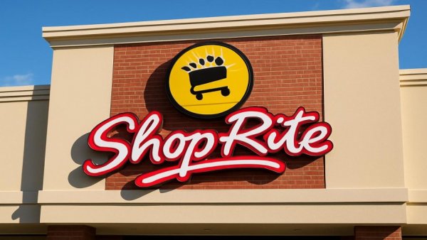 ShopRite supermarket sign in bright daylight.