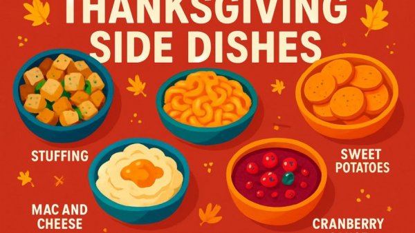 Thanksgiving side dishes trend in New Jersey: stuffing, sweet potatoes, mac & cheese.