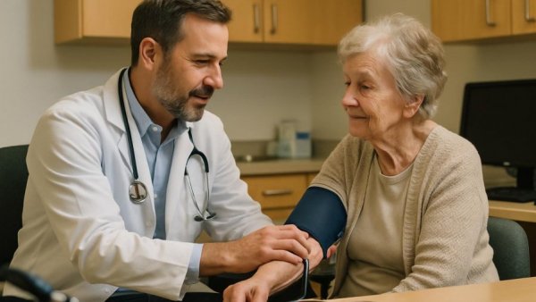 Elderly woman receives cardiovascular care in New Jersey clinic.