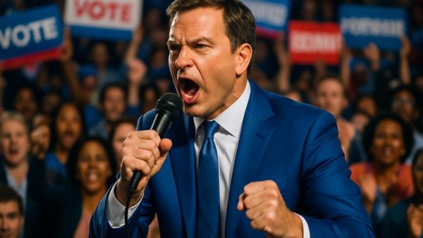 Man addressing a political rally in New Jersey, Mikie Sherrill New Jersey transition team theme.