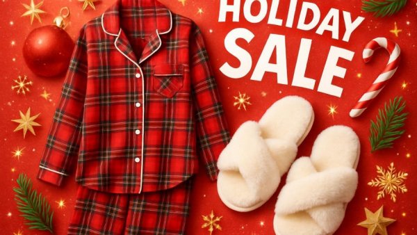 Victoria's Secret 40% Off Sale holiday items, including pajamas and slippers.